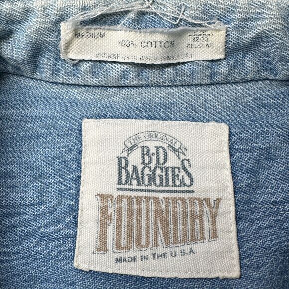 B.D. Baggies Foundry Denim Shirt Relaxed Fit Light Wash USA Made Men's M VTG 90s - Picture 2 of 13